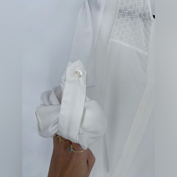 Calvin Klein white sheer blouse with roll up button adjustable sleeves med - Picture 3 of 11